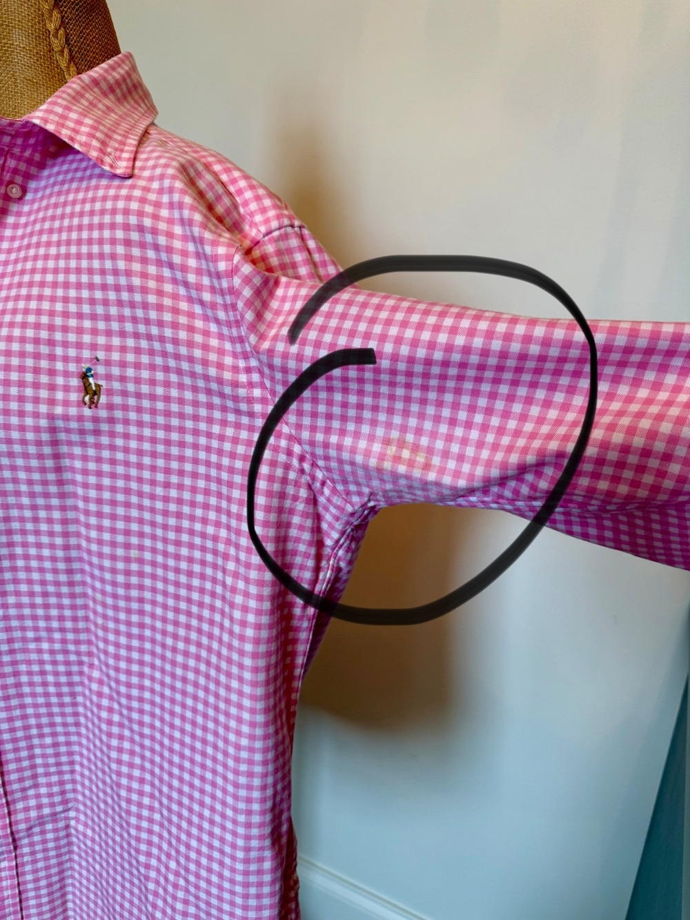 GUC Ralph Lauren Pink Gingham Button-Down Shirt Men's MEDIUM (small stain) - Picture 4 of 7